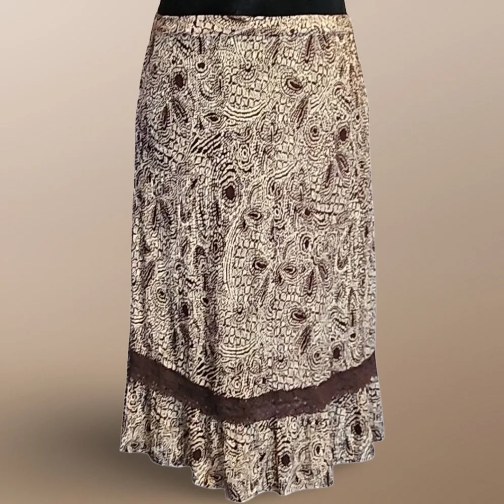 Boho Jaclyn Smith Cream and Brown A-Line Skirt Cottagecore Festival Hippie Tribe - Picture 4 of 8